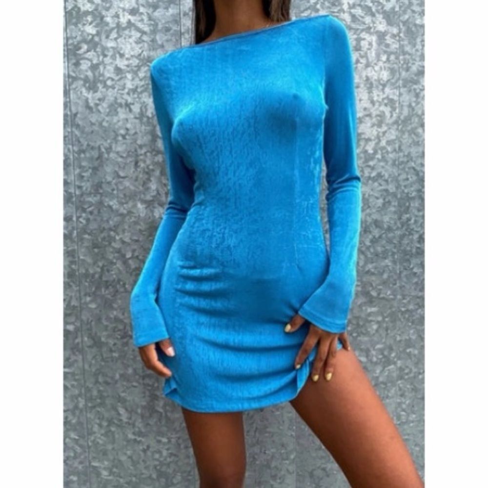 LIONESS NWT Blue Long Sleeve Open Back Montana Mini Dress XS